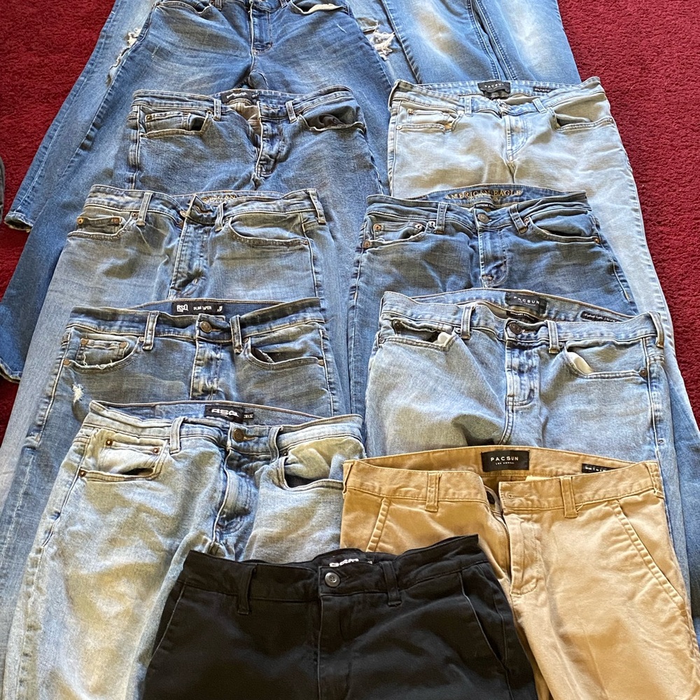 Assorted Men’s RSQ, American Eagle, PACSUN Jeans and Chinos - Blue, Black, Tan